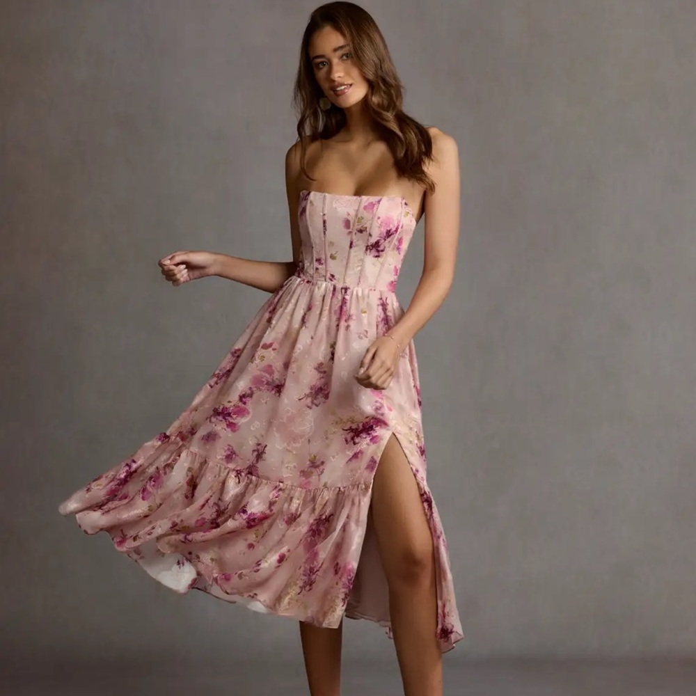 Azazie GIGI MAUVE FLORAL MIDI DRESS